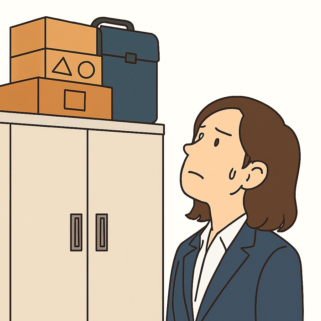 高いロッカーの天面が見えず、掃除が困難な様子のイラスト